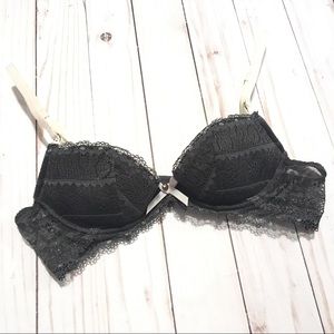 Victorias Secret 34A Lace Bra Push Up Plunge Gray